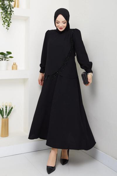 AZİZE MODEL TESETTÜR ETEKLİ TAKIM  Siyah