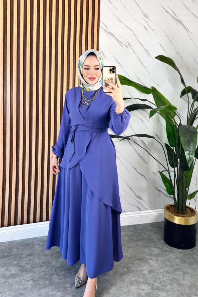 MANOLYA ASİMETRİK KESİM TESETTÜR TAKIM  Lila