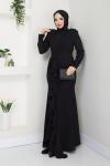 MARAL FIRFIRLI TESETTÜR ABİYE ELBİSE   Siyah