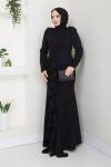 MARAL FIRFIRLI TESETTÜR ABİYE ELBİSE   Siyah