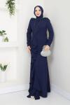 MARAL FIRFIRLI TESETTÜR ABİYE ELBİSE    Lacivert
