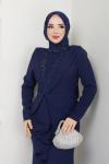 MARAL FIRFIRLI TESETTÜR ABİYE ELBİSE    Lacivert