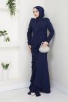 MARAL FIRFIRLI TESETTÜR ABİYE ELBİSE    Lacivert