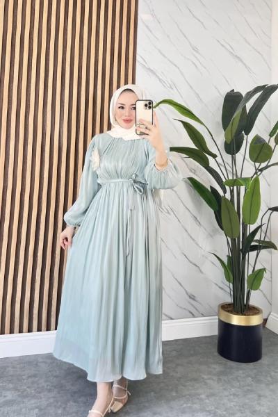 İMRE BROŞLU TESETTÜR ABİYE ELBİSE  MintYeşili