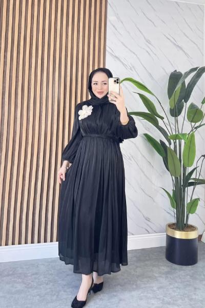 İMRE BROŞLU TESETTÜR ABİYE ELBİSE  Siyah