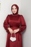 İNTİZAR YAKASI BONCUKLU TESETTÜR ELBİSE  Bordo
