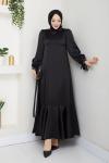 İNTİZAR YAKASI BONCUKLU TESETTÜR ELBİSE  Siyah