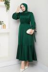 İNTİZAR YAKASI BONCUKLU TESETTÜR ELBİSE  Zümrüt