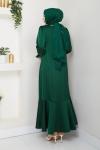 İNTİZAR YAKASI BONCUKLU TESETTÜR ELBİSE  Zümrüt