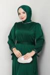 İNTİZAR YAKASI BONCUKLU TESETTÜR ELBİSE  Zümrüt