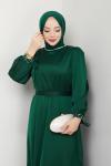 İNTİZAR YAKASI BONCUKLU TESETTÜR ELBİSE  Zümrüt