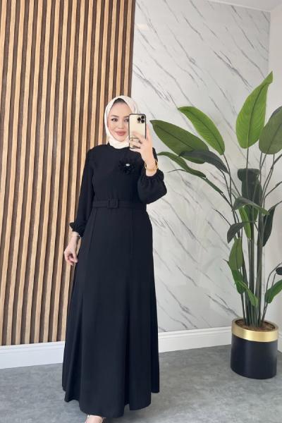 İLKNUR TESETTÜR BALIK ELBİSE  Siyah