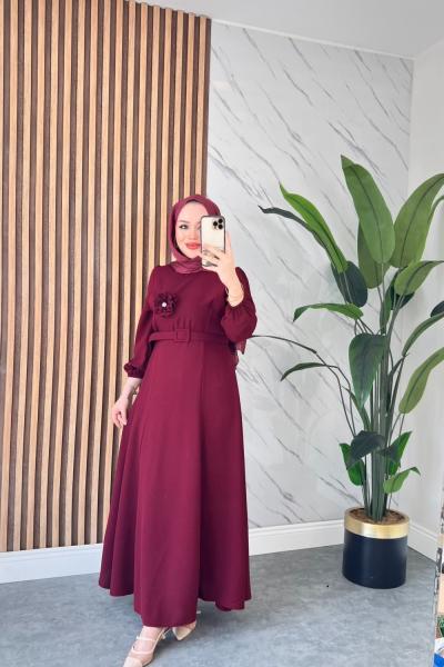 İLKNUR TESETTÜR BALIK ELBİSE  Bordo