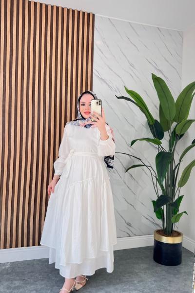 ORKİDE YAZLIK TESETTÜR ELBİSE Beyaz