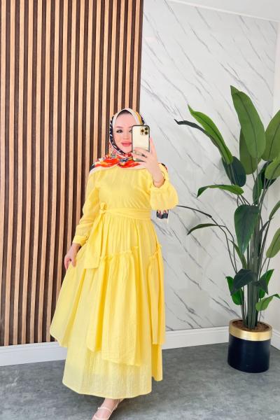 ORKİDE YAZLIK TESETTÜR ELBİSE SarıDetay