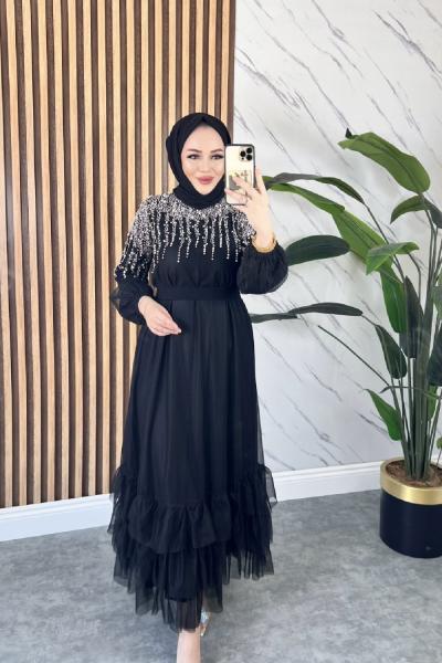 MÜGE TESETTÜR ABİYE ELBİSE Siyah