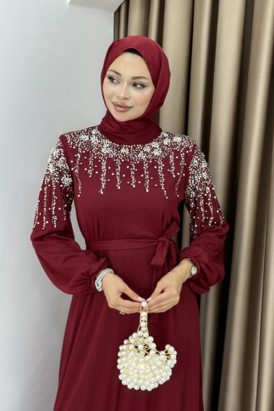 MÜGE TESETTÜR ABİYE ELBİSE Bordo
