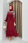 MÜGE TESETTÜR ABİYE ELBİSE Bordo