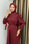 YENİ İNTİZAR TESETTÜR ELBİSE Bordo