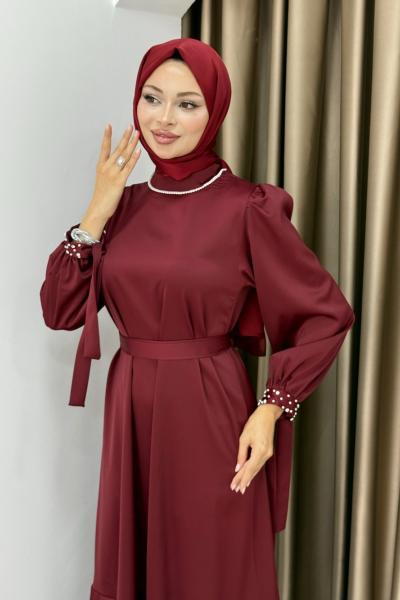 YENİ İNTİZAR TESETTÜR ELBİSE Bordo