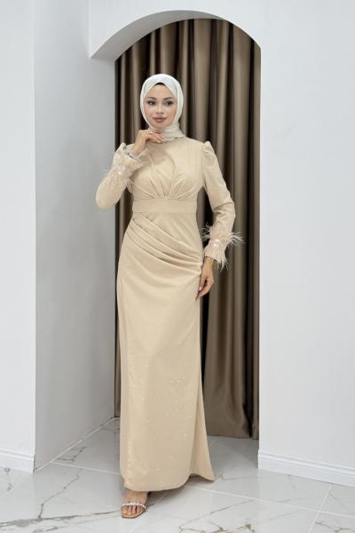 ELÇİN ABİYE ELBİSE Krem