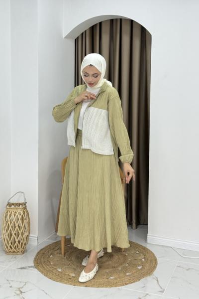 ÇİSEM TESETTÜR ETEKLİ TAKIM  YağYeşili