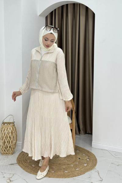 ÇİSEM TESETTÜR ETEKLİ TAKIM  Taş