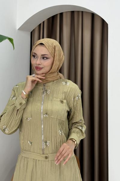 YASMİN TESETTÜR ETEKLİ TAKIM YağYeşili