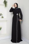 ÇİÇEK ABİYE ELBİSE TESETTÜR Siyah