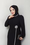 ÇİÇEK ABİYE ELBİSE TESETTÜR Siyah