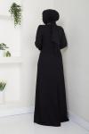 ÇİÇEK ABİYE ELBİSE TESETTÜR Siyah