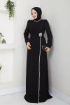 ÇİÇEK ABİYE ELBİSE TESETTÜR Siyah