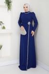ÇİÇEK ABİYE ELBİSE TESETTÜR Lacivert