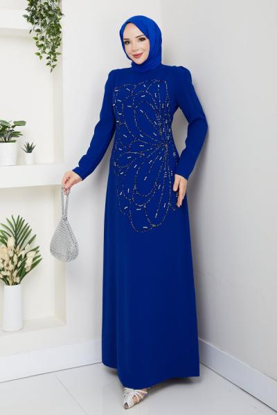 NURSEMA TESETTÜR ABİYE ELBİSE SaksMavisi