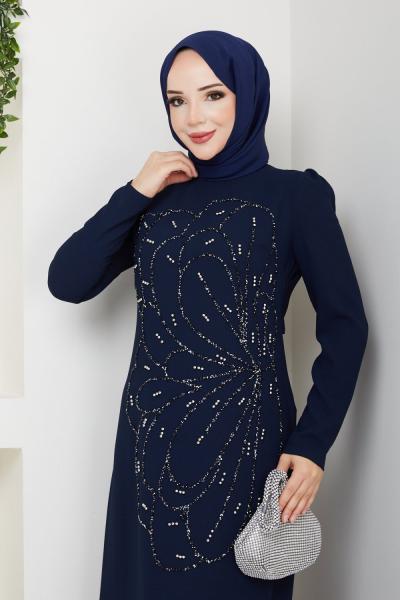 NURSEMA TESETTÜR ABİYE ELBİSE Lacivert