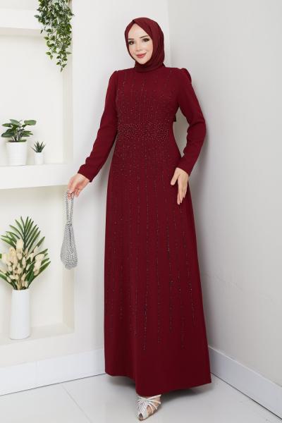 BADE TESETTÜR ABİYE ELBİSE  Bordo