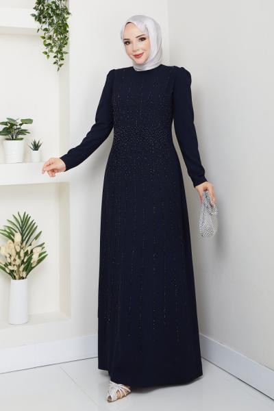 BADE TESETTÜR ABİYE ELBİSE  Lacivert