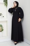 NEVRA TESETTÜR ELBİSE Siyah