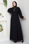 NEVRA TESETTÜR ELBİSE Siyah