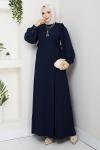 NEVRA TESETTÜR ELBİSE Lacivert