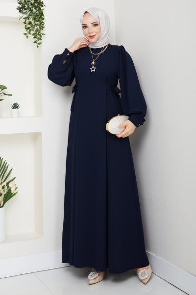 NEVRA TESETTÜR ELBİSE Lacivert