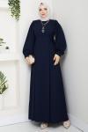 NEVRA TESETTÜR ELBİSE Lacivert