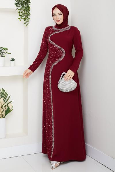 DİCLE TESETTÜR ABİYE ELBİSE Bordo