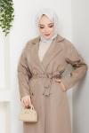 BİLGE OMUZU İŞLEMELİ TESETTÜR TRENÇKOT Bej