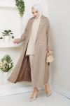 BİLGE OMUZU İŞLEMELİ TESETTÜR TRENÇKOT Bej