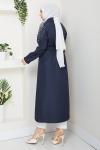 BİLGE OMUZU İŞLEMELİ TESETTÜR TRENÇKOT Lacivert