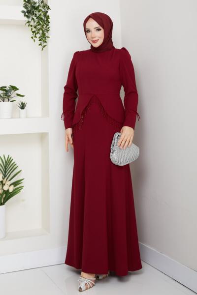 EZGİ TESETTÜR ABİYE ELBİSE  Bordo