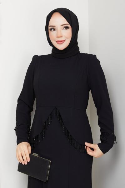 EZGİ TESETTÜR ABİYE ELBİSE  Siyah