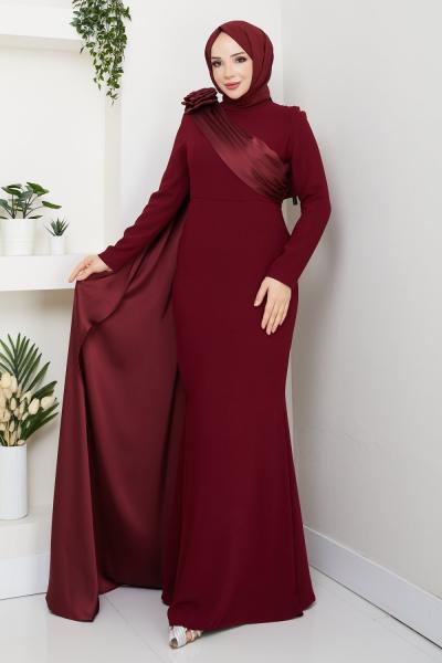 PERİ TESETTÜR ABİYE ELBİSE Bordo