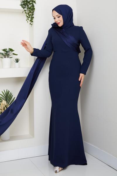 PERİ TESETTÜR ABİYE ELBİSE Lacivert